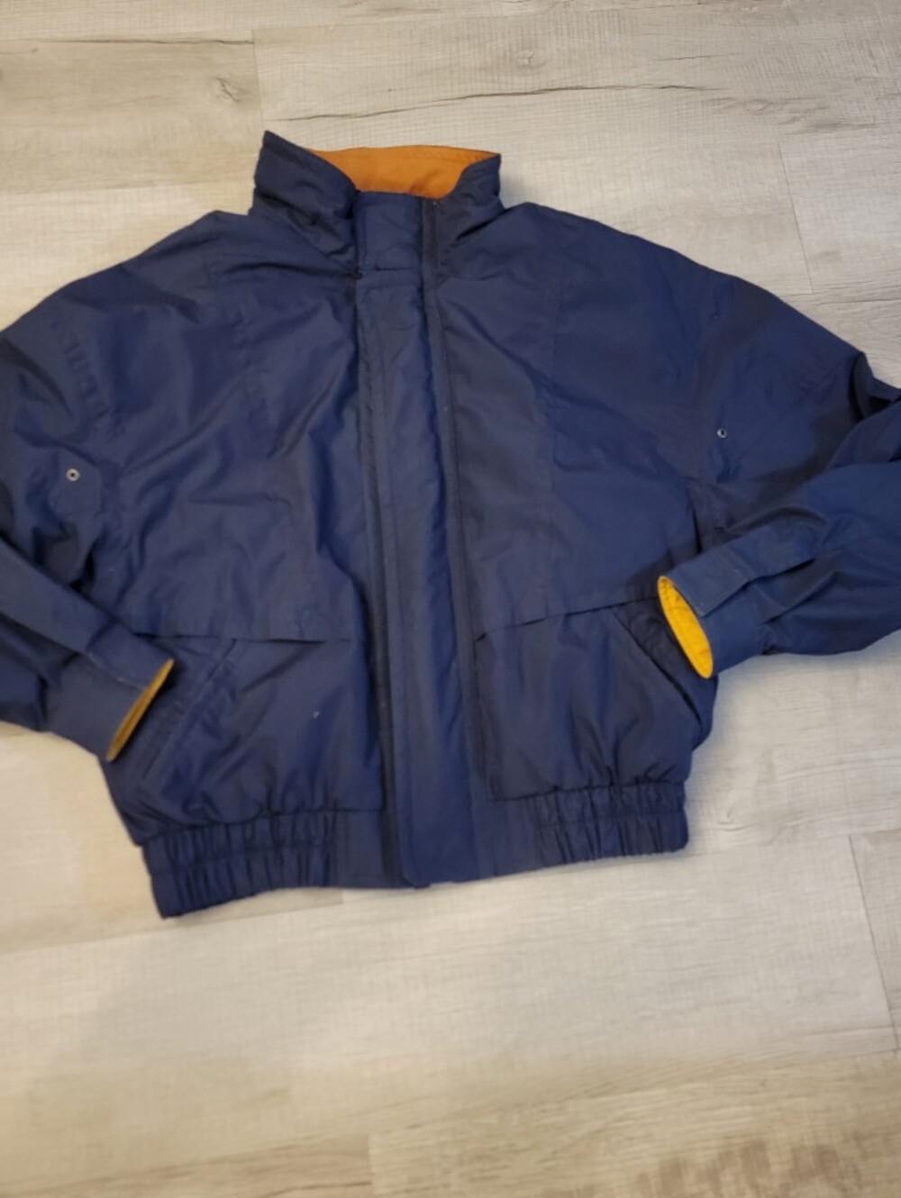 Andrew Marc Navy Bomber Jacket with Mustard Accents
